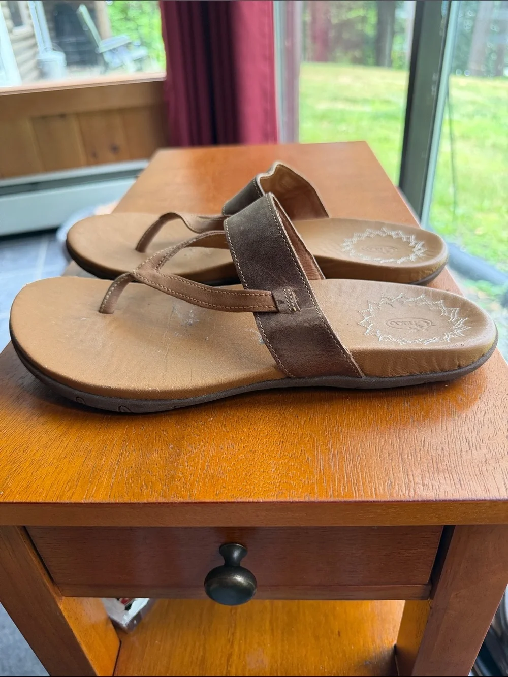 715 Chaco Brown Leather Thong Sandals